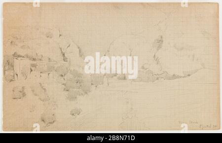 Blick auf den alten Tenes Ary Ernest Renan (1858-1900). Vue d'un paysage du Vieux Ténès, en Algérie. Crayon Graphit sur Papier Quadrillé, 7 Mai 1890. Paris, musée de la Vie romantique. Stockfoto