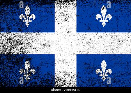 Die regionale Flagge Quebecs Kanadas mit Motiv und Gewerkschaftsfahne mit hinzugefügtem Grunge FX Stock Vektor