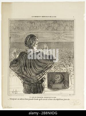 Schwierige Momente des Lebens, 6 - ein Abend der ersten Aufführung - Wade mitten in einer Tirade ... Honoré Daumier (1808-1879). Les Moments difficiles de la Vie, Nr. 6 - UN Soir de Première représentation - Pataugeant au Milieu d'une tirade…. Lithographie en noir. Paris, musée Carnavalet. Stockfoto