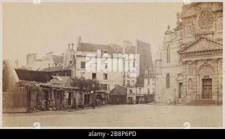 Platz St Etienne du Mont (Pantheon). Der Platz Saint-Etienne-du-Mont-Blick vom Pantheon, 5. Bezirk Carré Saint-Etienne-du-Mont-Viertel, vue pry du Panthéon. Paris (Vème arr.). Photographie de Charles Marville (13-1879). 1865-1865. Paris, musée Carnavalet. Stockfoto