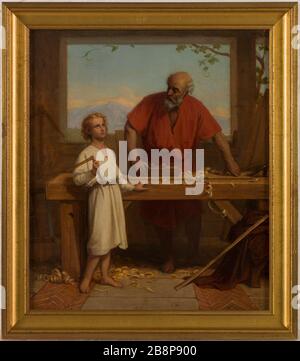 Der heilige Joseph und das Kind, Jules Richomme (1818-1903). 'Aint Joseph et l'Enfant'. Esquisse pour l'église Saint-Paul-Saint-Louis. Huile sur toile. 1870. Musée des Beaux-Arts de la Ville de Paris, Petit Palais. Stockfoto