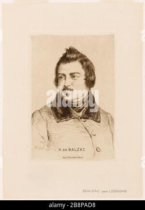 Balzac-Porträt Lessore, Henri-Emile (1830-1895). "Portrait de Balzac". Balzac, Honoré de (99-1850). Tiefdruck. 19 ème siècle. Paris, Maison de Balzac. Stockfoto