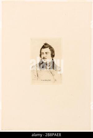 H. de Balzac Lessore, Henri-Emile (1830-1895). "H. de Balzac". Balzac, Honoré de (99-1850). Tiefdruck. 19 ème siècle. Paris, Maison de Balzac. Stockfoto