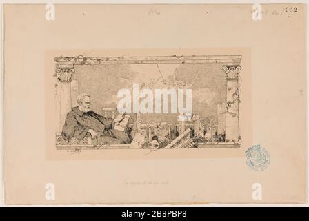 Die Vision, aus der dieses Buch. Illustration für "die Legende der Jahrhunderte" in der Nationalausgabe Pierre Charles Guérin des Longrais. "La Vision d'où est sorti ce livre. Illustration für 'La Légende des siècles' dans l'Edition Nationale'. Encre, Plume sur Carton. Im Jahr 1886. Paris, Maison de Victor Hugo. Stockfoto