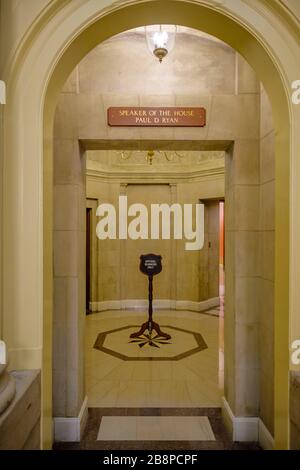 Eingang zum Büro von Paul Ryan, Sprecher des Repräsentantenhauses, im US-Kongressgebäude, Washington, D.C., USA Stockfoto