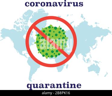 Map Achtung Coronavirus Travel Alert Konzept 2019-NC0V Ausbruch. Stoppen Sie die pandemische COVID-19-Mikrobe. Das Virus greift die Atemwege an, Infektionen medizinisches Gesundheitsrisiko. Flacher, einfacher Cartoon-Stil Stock Vektor