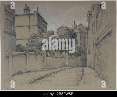 Corner Norvins und rue Jean-Baptiste Clément, 1926 Gustave Ferdinand Boberg (1860-1946), architecte suédois. Coin de la rue de Norvins et de la rue Jean-Baptiste Clément. Crayon rehaut de craie blanche. Paris (XVIIIème arr.), 1926. Paris, musée Carnavalet. Stockfoto