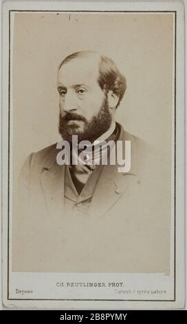 Porträt von Emile Augier (1820-1889), (Autor, Dramatiker) Charles Reutlinger (1816-1880). Portrait d'Emile Augier (1820-1889), (auteur, Dramaturg). Carte de visite (recto). Tirage sur Papier Albuminé. 1870-1890. Paris, musée Carnavalet. Stockfoto