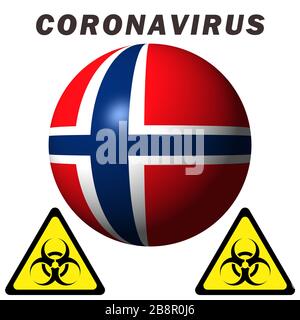Warnschild für Coronavirus auf der Flagge Norwegens Stockfoto