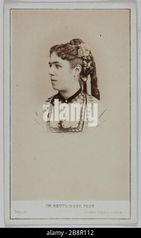 Porträt von Leonie Baron (geborene Boudin), (Schauspielerin) Charles Reutlinger (1816-1880). Portrait de Léonie Baron (née Boudin), (actrice). Carte de visite (recto). Tirage sur Papier Albuminé. 1860-1870. Paris, musée Carnavalet. Stockfoto