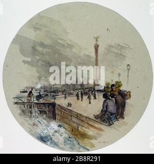 PLACE DE LA BASTILLE UND KANAL 1882 FRANK BOGGS (1855-1926). 'La Place de la Bastille et le Canal en 1882'. Aquarelle gouachée. Paris, musée Carnavalet. Stockfoto