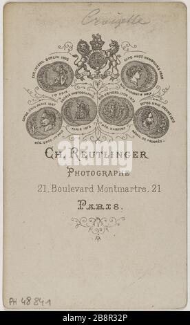 Porträt von Sophie Croizette (Sternfrau) (1847-1901) (französische Schauspielerin in der Komödie) Porträt de Sophie Croizette (épouse Stern-1847-1901), actrice à la Comédie française. Carte de visite (verso). Tirage sur Papier Albuminé. 1869-1883. Photographie de Charles Reutlinger (1816-1860). Paris, musée Carnavalet. Stockfoto