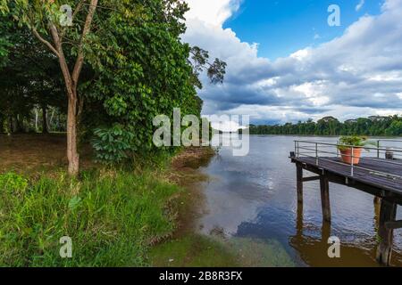 Blick Auf Den Fluss Suriname Bei Bergendal Mit Übergiebeltem Himmel Stockfoto