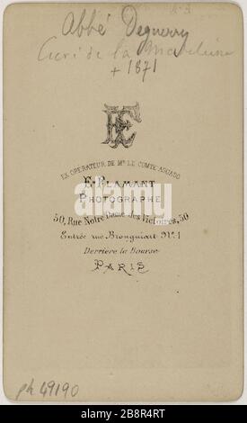 Porträt von Pater Jean Gaspard Degurry (1791-1871), (Priester der Madeleine) Portrait de l'Abbé Jean Gaspard Deguerry (1791-1871), curé de la Madeleine. Carte de visite (verso). Tirage sur Papier Albuminé. 1871. Photographie d'Emmanuel Flamant. Paris, musée Carnavalet. Stockfoto