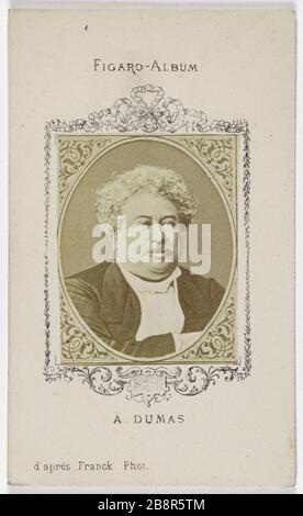 Porträt von Alexandre Dumas (Vater) (1803-1870) (Romanautor) Porträt d'Alexandre Dumas (Père) (1803-1870), (romancier). Carte de visite (recto). Photographie de Franck (François Gobinet de Villechole). Sur Papier albuminé. Avant 1870. Paris, musée Carnavalet. Stockfoto