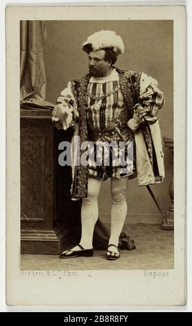 Porträt von Louis Guéymard, (1822-1880), Tenor Portrait de Louis Gueymard, (1822-1880), ténor. Carte de visite (recto).tirage sur Papier albuminé. Avant, 1880. Photographie de Disdéri & Cie. Paris, musée Carnavalet. Stockfoto