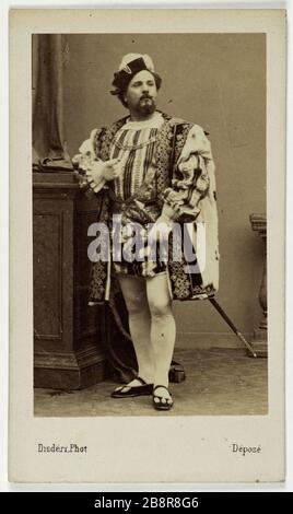 Porträt von Louis Guéymard, (1822-1880), Tenor Portrait de Louis Gueymard, (1822-1880), ténor. Carte de visite (recto).tirage sur Papier albuminé. Avant, 1880. Photographie de Disdéri. Paris, musée Carnavalet. Stockfoto