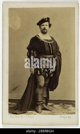 Porträt von Louis Guéymard, (1822-1880), Tenor Portrait de Louis Gueymard, (1822-1880), ténor. Carte de visite (recto).tirage sur Papier albuminé. Avant, 1880. Photographie de Disdéri & Cie. Paris, musée Carnavalet. Stockfoto