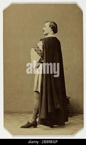 Porträt von Louis Guéymard, (1822-1880), Tenor Portrait de Louis Gueymard, (1822-1880), ténor. Carte de visite (recto).tirage sur Papier albuminé. Avant, 1880. Photographie de Disdéri. Paris, musée Carnavalet. Stockfoto