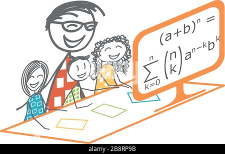 Ein Elternteil macht seine Kinder durch einen computerbasierten Fernschulungskurs arbeiten Stock Vektor
