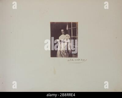 ALBUM ALLIX, 1855-1860, MADAME ADELE HUGO LEKTÜRE von 'PUNISHMENT' VOR DER GREENHOUSE MARINE TERRASSE 'Album Allix, 1855-1860', Madame Adèle Hugo lisant 'Châtiments' devant la serre de Marine Terrace. 1853-1855. Photographie de Augustes Vacquerie. Paris, Maison de Victor Hugo. Stockfoto