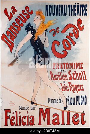 NEUES THEATER, TÄNZERSEIL, PANTOMIME - NEUES THEATER, TÄNZERSEIL, PANTOMIME JULES CHÉRET; IMPRIMERIE CHAIX. "Nouveau Théâtre, La danseuse de Corde, Pantomime". Affiche. Lithographie couleur. Im Jahre 1891. Paris, musée Carnavalet. Stockfoto