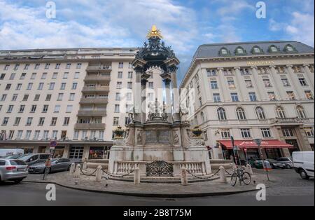 WIEN, ÖSTERREICH. Der barocke Hochzeitsbrunnen oder der Vermahlungsbrunnen auf dem Hoer Markt. Stockfoto