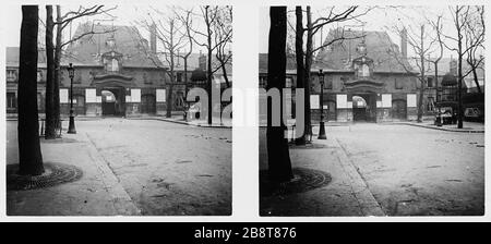 KRANKENHAUS SAINT-LOUIS STRASSE BICHAT, 10. BEZIRK, PARIS Hôpital Saint-Louis, Rue Bichat, Paris (Xème arr.). 1920-1940. Vue stéréoscopique anonyme. Paris, musée Carnavalet. Stockfoto