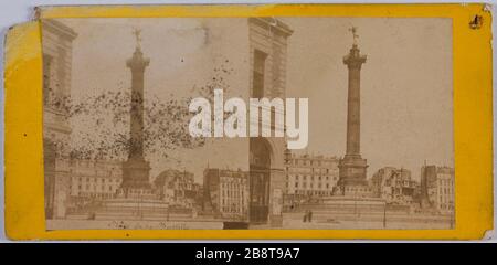 Die Säule des 4. Juli, Paris La colonne de Juillet, Paris (IVème arr.). Photographie anonyme. Vue stéréoscopique sur Papier Albuminé, 1850-1900. Paris, musée Carnavalet. Stockfoto