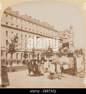 Rue de Lutece 4. Bezirk. Der Justizpalast, Boulevard du Palais. Blick auf die Rue de Lutèce et le Palais de Justice, Boulevard du Palais. Vue Droite. Papieralbuminé. Paris (IVème et Ier arr.). 1860-1865. Photographie anonyme. Paris, musée Carnavalet. Stockfoto