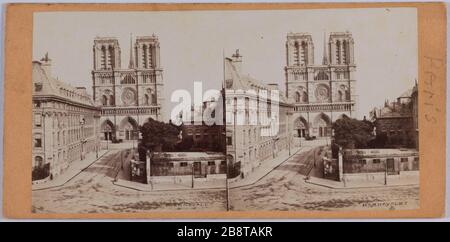 Notre Dame und das Hospiz Foundling, 4. Bezirk, Paris L'église Notre-Dame et l'Hospice des Enfants-Trouvés, Paris (IVème arr.). Photographie anonyme. Papieralbuminé. Entre, die er in den Jahren von 185-2. Paris, musée Carnavalet. Stockfoto