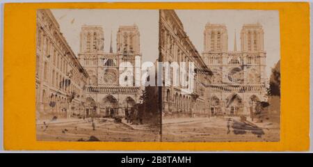 Notre Dame und das Hospiz Foundling, 4. Bezirk, Paris L'église Notre-Dame et l'Hospice des Enfants-Trouvés, Paris (IVème arr.). Photographie anonyme. Papieralbuminé. 1857. Paris, musée Carnavalet. Stockfoto