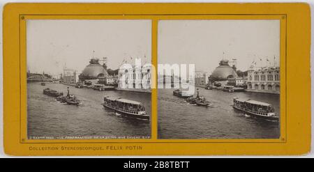 2. EXPON 1900. PANORAMA-LINKS-SEINE-S.I.P. Universalausstellung von 1900. Panorama-Blick auf die seine, 7. Pariser Bezirk. Exposition universelle de 1900. Vue panoramique de la seine rive gauche, Paris (VIIème arr.). Société Industrielle de Photographie ou S.I.P. Tirage sur papier au gélatino bromure d'argent contrecollé sur carton jaune. Paris, musée Carnavalet. Stockfoto