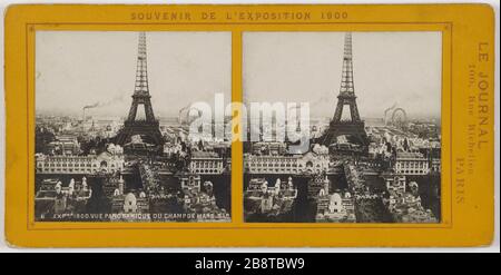 6. EXPON 1900. PANORAMAFELD DES MARS. S.I.P. 1900 Weltausstellung Panoramaaussicht auf den Champ de Mars, 7. Pariser Bezirk. Exposition universelle de 1900. Vue panoramique du Champ-de-Mars, Paris (VIIème arr.). Société Industrielle de Photographie ou S.I.P. Tirage sur papier au gélatino bromure d'argent contrecollé sur carton jaune. Paris, musée Carnavalet. Stockfoto