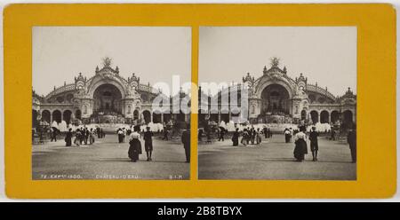 72. EXPON 1900. SCHLOSS VON WASSER. Universalausstellung von 1900. Der Wasserturm, Champ de Mars, 7. Bezirk, Paris. Exposition universelle de 1900. Le Château d'eau, Champ-de-Mars, Paris (VIIème arr.). Société Industrielle de Photographie ou S.I.P. Tirage sur papier au gélatino bromure d'argent contrecollé sur carton jaune. Paris, musée Carnavalet. Stockfoto