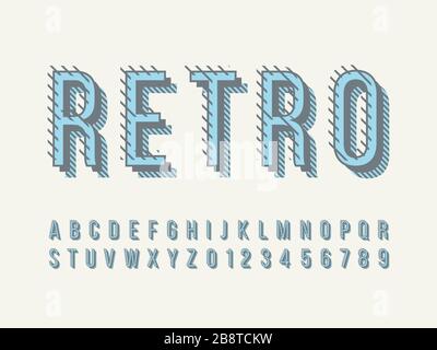 Stilvolle trendige Wortmarke Retro Bar. 3D-bunte Schrift. Vintage Style hell Alphabet Buchstaben, Zahlen und Symbole Stock Vektor