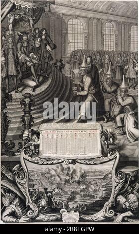 ALMANACH FÜR 1687 Nicolas Larmessin (1638-1694). Almanach für 1687: La Royale et magnifique publicumsdonnée par Louis le Grand aux ambassadeurs du roi de Siam. Paris, musée Carnavalet. Stockfoto