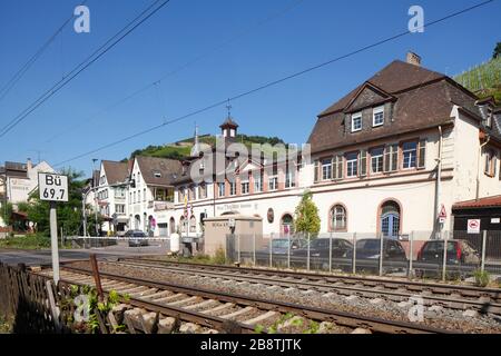 Jung Weingut, Bahnanlagen, Assmannshausen, Rüdesheim am Rhein, Oberes Mittelrheintal, UNESCO-Weltkulturerbe Hessen, Deutschland, Europa Stockfoto