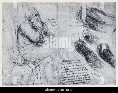 Leonardo da Vinci. Ein alter Mann, der meditiert und Wasser studiert. 1513. Stockfoto