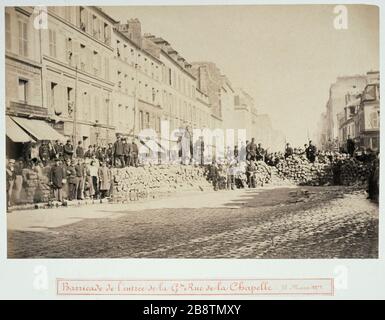 PARIS - BARRIKADE DEN EINGANG DER GROSSEN STRASSE VON CHAPELL Barricade de l'entrée de la Grand rue de la Chapelle, 18 mars 1871. Anonyme. Planche 170 de l'Album de la Commune de Paris. Paris, musée Carnavalet. Stockfoto