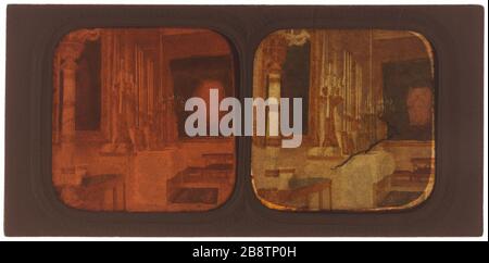 Kapelle der Tuilerien, 1. Bezirk, Paris. Palais des Tuileries. Chapelle. Paris (Ier arr.). Photographie anonyme. Vue stéréoscopique coloriée transparente sur Papier albuminé. Paris, musée Carnavalet. Stockfoto