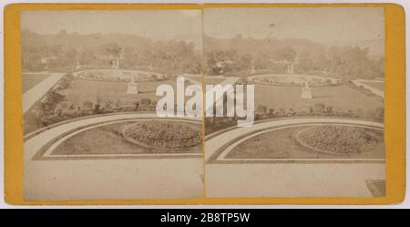 Tuileries Palace. Jardin des Tuileries, 1. Bezirk, Paris. Palais des Tuileries. Jardin des Tuileries, Paris (Ier arr.). Photographie anonyme. Vue stéréoscopique sur Papier Albuminé. Paris, musée Carnavalet. Stockfoto