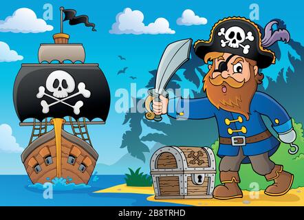 Pirate Holding SABRE Theme 2 - eps10-Vektorgrafiken. Stock Vektor