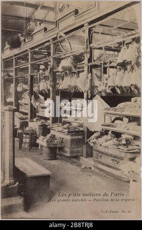 Der kleine Handel Paris / große Märkte - Pavillon Tripe / Nr. 18. Die kleinen Geschäfte von Paris: Die großen Märkte, die Fahne der Trippe. Les petits métiers de Paris: Les grands marchés, pavillon de la trimerie. Photographie de Victor Porcher. Phototypie. 1903-1904/05. Paris, musée Carnavalet. Stockfoto