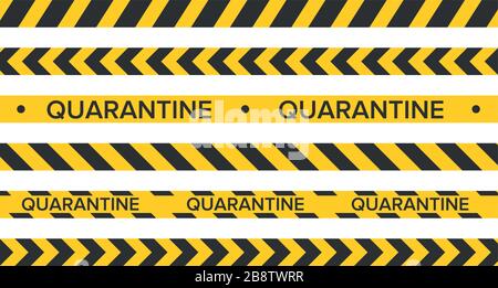 Pandemie stoppt. Coronavirus Kovid-19 2019-nCoV. Schwarze und gelbe Streifen gesetzt. Warnbänder. Gefahr. Quarantänezeichen für biologische Gefahren. Vorsicht, Warnung oder Stoppen des Corona-Virus-Konzepts. Vektor eps 10 Stock Vektor