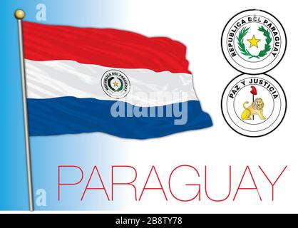 Paraguay offizielle Nationalflaggen und -Wappen, Südamerika, Vektorillustration Stock Vektor