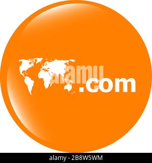 Die Domain COM-Schild-Symbol. Top-Level-Internet-Domain-Symbol mit Weltkarte Stockfoto