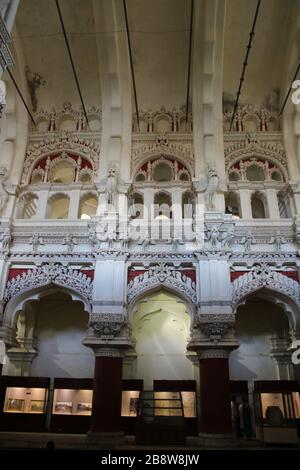 Thirumalai Nayak Palast ist ein Palast aus dem 17. Jahrhundert errichtet, im Jahre 1636 AD von König Tirumala Nayaka, ein König von Madurai Madurai Nayaka Dynastie, die regiert. Stockfoto