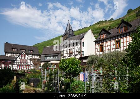 Malerwinkel, Fachwerkhäuser in der Altstadt, Bacharach am Rhein, UNESCO-Welterbe Oberes Mittelrheintal, Rheinland-Pfalz, Deutschland, Stockfoto