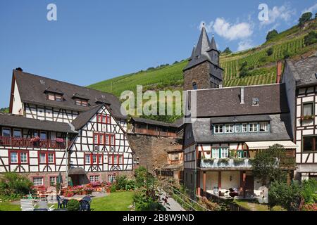 Malerwinkel, Fachwerkhäuser in der Altstadt, Bacharach am Rhein, UNESCO-Welterbe Oberes Mittelrheintal, Rheinland-Pfalz, Deutschland, Stockfoto